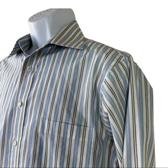 Stafford Men Casual Shirt Buttons Down Striped Blue White Sz 15 1/2 32-33 - Picture 3 of 8